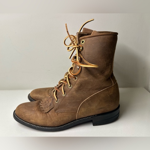 Justin L575 Western Lacer Ladies Women Brown Leather Lace Boot Womens Size 6 B - Picture 2 of 8